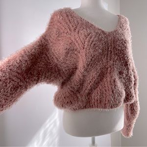 Fluffy V Neck Pink Rose Sweater Size S